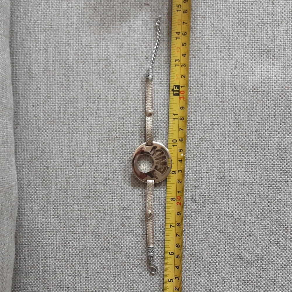 Fendi Metallic Gold Logo Disc Bracelet with Light Pink Band - Picture 11 of 11